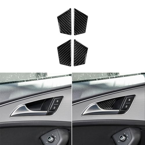 Real Carbon Fiber Interior Accessories Sticker Compatible with Audi A6 A6L 2012 2013 2014 2015 2016 2017 2018 Car Inner Door Bowl Decor Decal Trim Cover 4pcs Black - color: Inner Door Bowl Decor