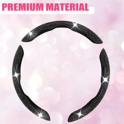 West Llama Diamond Bling Car Steering Wheel Cover with Crystal Rhinestones,3PCS Segmented Steering Wheel Protector,Universal for 99% Cars for Women(Black with Black Diamond) - color: Black with Black Diamond Rhinestones