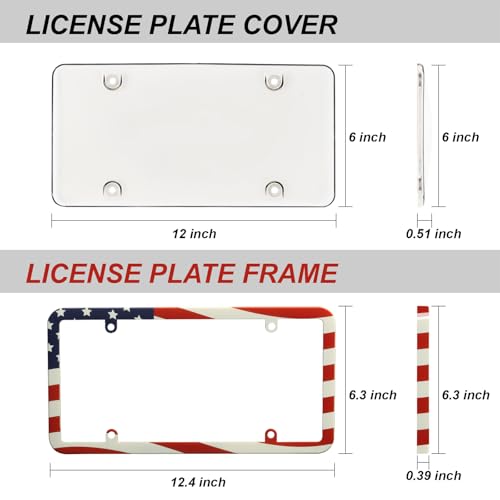 2Pack License Plate Cover and Frames,Clear Front and Rear License Plate Holder Shield,Unbreakable Car Licence Plate Frame Protector fits Any US Plates with Screws & Caps (American Flag Frame) - color: American Flag Frame with Clear Cover