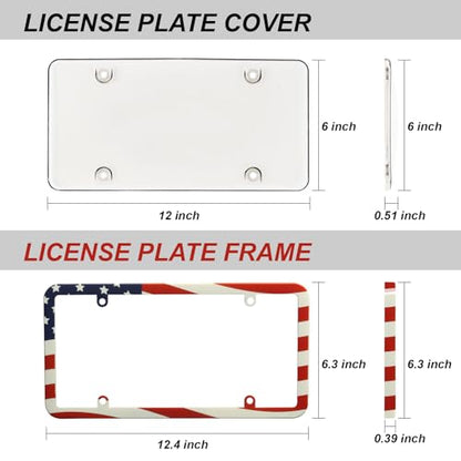 2Pack License Plate Cover and Frames,Clear Front and Rear License Plate Holder Shield,Unbreakable Car Licence Plate Frame Protector fits Any US Plates with Screws & Caps (American Flag Frame) - color: American Flag Frame with Clear Cover