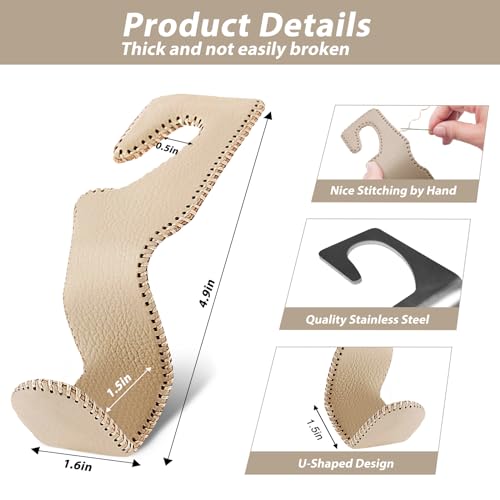 Purse Hook for Car, Purse Holder Car Headrest Hooks Leather for Hanging Purses and Bags, 2 Pack Beige - color: Beige