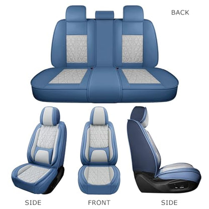 otoez Car Seat Covers Full Set, 5 Pcs Nappa Leather Seat Covers for Cars, Breatheable Automotive Seat Protector Full Coverage Universal Fit for Most Car Sedan SUV Truck Pick-up (Blue & Gray) - color: Blue & Gray