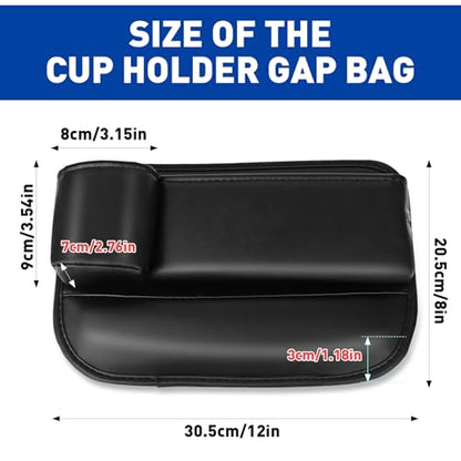 Car Seat Gap Filler Organizer, Universal PU Leather Car Seat Organizer with Cup Holder, Seat Gap Filler Storage Bag for Glasses, Phones, Keys, Cards and Small Items