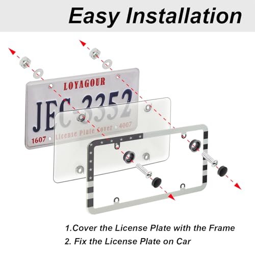 2Pack License Plate Cover and Frames,Clear Front and Rear License Plate Holder Shield,Unbreakable Car Licence Plate Frame Protector fits Any US Plates (Black American Flag Frame) - color: Black American Flag Frame with Clear Cover