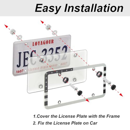 2Pack License Plate Cover and Frames,Clear Front and Rear License Plate Holder Shield,Unbreakable Car Licence Plate Frame Protector fits Any US Plates (Black American Flag Frame) - color: Black American Flag Frame with Clear Cover