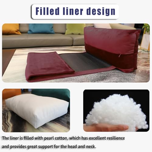 Velvet Recliner Head Pillow with Non-Slip Base - Adjustable Neck Support for Pain Relief in Home, Office and Travel (Wine) - color: Wine