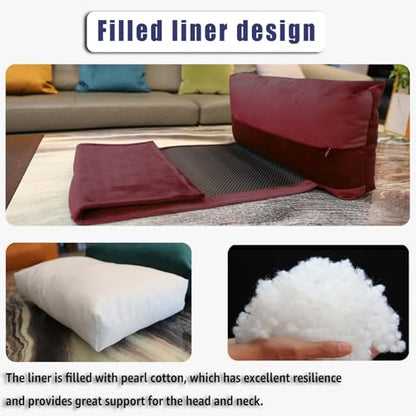Velvet Recliner Head Pillow with Non-Slip Base - Adjustable Neck Support for Pain Relief in Home, Office and Travel (Wine) - color: Wine