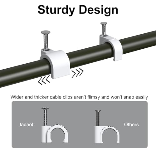 Jadaol 8mm Wide Design Cable Clips with Nails for Round Ethernet Cables, Cord Clips for Wall, Nail-in Wire Tacks for Cat5/Cat6/Cat7 RJ45 Cable, Coaxial, TV, Speaker, Electrical Wire, 100 Pack - size: 8mm - Wide Design
