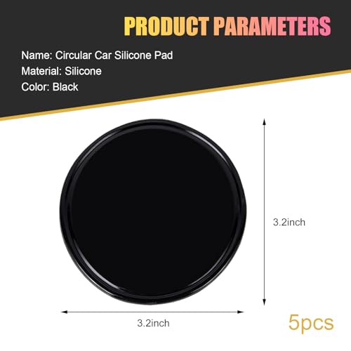 5 PCS Car Dashboard Sticky Non Slip Pad, Removable Anti-slip Mat for Smartphones GPS Keys Glasses, Waterproof & Heat-resistant Gel Pad, Universal for Most Cars, Trucks, SUVs (Black)
