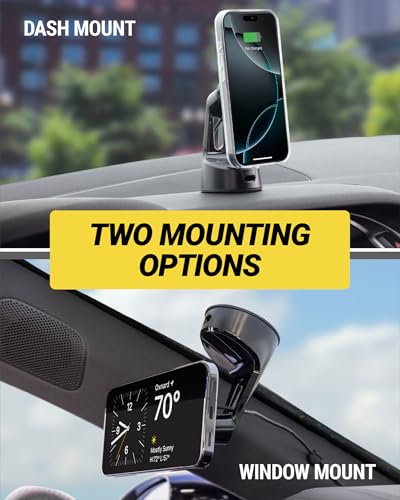 Scosche MPQTRWD Qi2 MagSafe Car Mount Charger 25W Fast Wireless Charging Phone Holder for Windshield or Dashboard, Magnetic Cell Phone Mount Compatible with iPhone 17/16/15/14/13 Series & Samsung S25 - style: Window / Dash Suction
