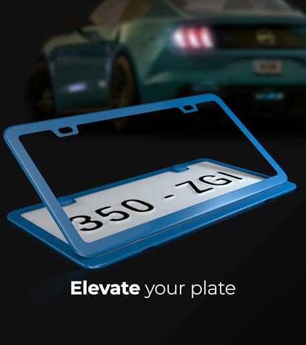 Blue License Plate Frame - 2-Hole Sleek Style, Stainless Steel, Premium Metal Durability, Easy Install, 2-Pack Gift Box - Matte Painted Finish - color: Blue