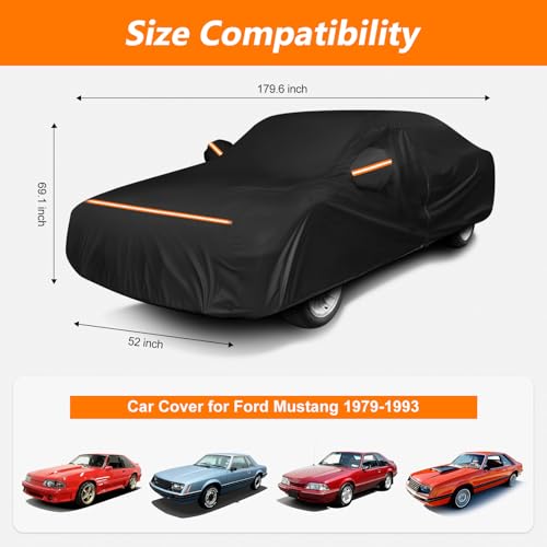 Car Cover for Ford Mustang 1979-1993, Waterproof 420D Oxford Cloth and Cotton Cover Outdoor Full Car Covers with Zipper Windproof Heavy Duty All Weather Protection - size: for Mustang 1979-1993