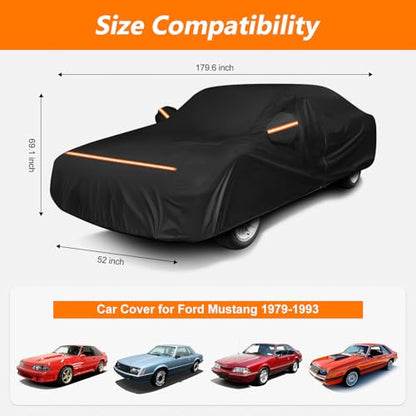 Car Cover for Ford Mustang 1979-1993, Waterproof 420D Oxford Cloth and Cotton Cover Outdoor Full Car Covers with Zipper Windproof Heavy Duty All Weather Protection - size: for Mustang 1979-1993