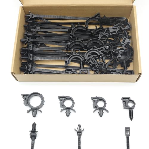 Universal Push Mount Cable Zip Tie with Automotive Wire Loom Clips Kit, Car Engine Bay Replacement Parts for Trucks Cars (50pcs) - color: Style a, size: 50