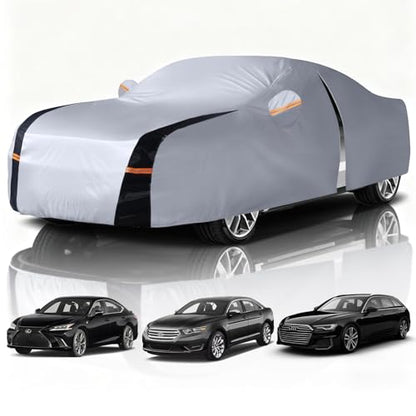 Sedan Car Cover 100% Waterproof All Weather, 10 Layers Outdoor Car Covers for Automobiles - Sun & Rain Protector Full Exterior Covers. Custom Fit Lexus ES, Ford Taurus, Audi A6, Cadillac XTS, etc. A3 - size: A3 Fit Sedan 193"-203" (See Size Chart)