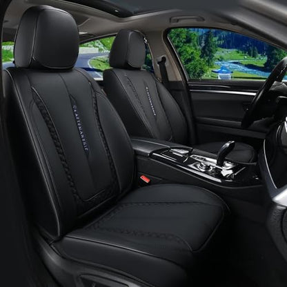 Coverado Car Seat Cover Front Seat, Black Seat Covers Front Seats, Nappa Leather Waterproof, Car Seat Cushion, Car Seat Protector Universal Fit Most Cars - color: Z-Black, size: Front