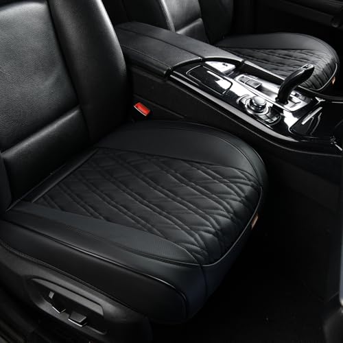 TIEHESYT Black Leather Seat Covers for Cars, 2PCS Seat Cover Front Bottom Seat Cushion Cover, Universal for Most Vehicles, Automotive Interior Seat Protector, Car Seat Cover for Men and Women - color: Black Diamond, size: 2 PCS