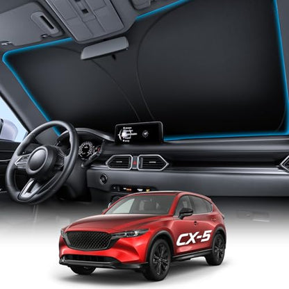 Wigoo for Mazda CX-5 Windshield Sunshade [OEM Design, 100% Sun Blockage] Foldable Heat Insulation Sun Shade with Storage Bag, for Mazda CX-5 (2017-2026), Silver Coating - size: for Mazda CX-5(2017-2026)