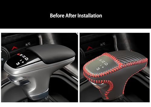 Leather Gear Shift Knob Covers for Dodge Charger Challenger 2015-2023 and Dodge Durango18-23,Carbon Fiber Leather Hand-Stitched Shifter Sleeve - color: Red