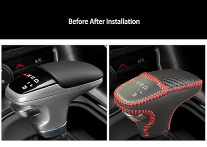 Leather Gear Shift Knob Covers for Dodge Charger Challenger 2015-2023 and Dodge Durango18-23,Carbon Fiber Leather Hand-Stitched Shifter Sleeve - color: Red Carbon