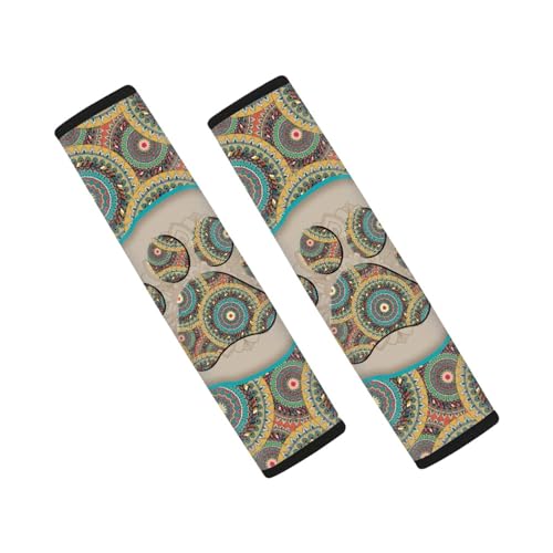 UNICEU Bohemian Animal Dog Paw Car Accessories Neoprene Comfort Car Seat Belt Shoulder Strap Pads, 2 Packs, Universal Auto Seatbelt Cover - color: Boho Dog Paw