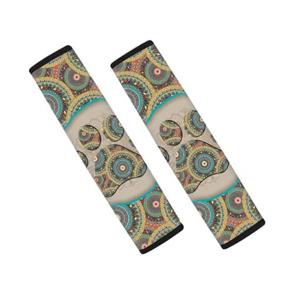 UNICEU Bohemian Animal Dog Paw Car Accessories Neoprene Comfort Car Seat Belt Shoulder Strap Pads, 2 Packs, Universal Auto Seatbelt Cover - color: Boho Dog Paw
