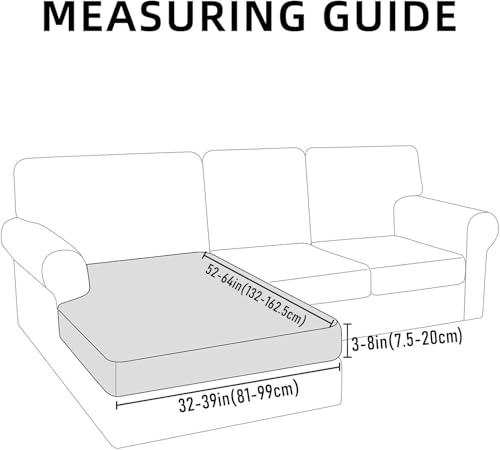 hyha Waterproof Couch Cushion Covers, Sectional Sofa Cushion Slipcovers L Shape, Thick Stretch Jacquard Fabric, Washable Chaise Lounge Cover with Elastic Bottom (1 Piece for Chaise, Grey) - color: Grey, size: Chaise