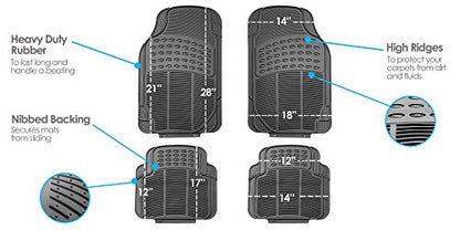 FH Group Automotive Floor Mats Universal Fit Heavy Duty Rubber for All Weather Protection Fits Most Cars, SUVs, and Trucks, 4 Piece (Full Set Trimmable) Gray - color: Gray, style: Full Set 4 PCS