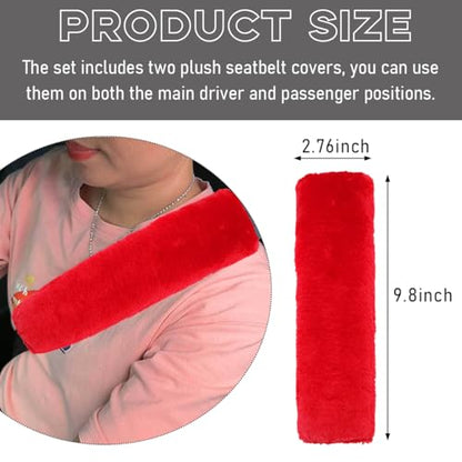 2 PCS Seat Belt Shoulder Pads, Soft Fluffy Plush Seat Belt Shoulder Strap Covers, Comfy Warm Seat Belt Strap Cover Shoulder Cushion for Adult Children, Car Accessories (Red) - color: Red