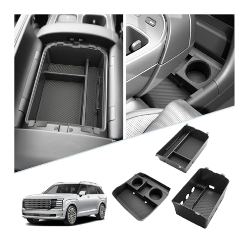 SKTU 3-Pack for 2026 Hyundai Palisade Center Console Organizer for 2026+ Hyundai Palisade Calligraphy Under Console Tray Hyundai Palisade 2026 Accessories Lower Console Tray with Cup Holder - color: 3Pcs for 2026+ Palisade