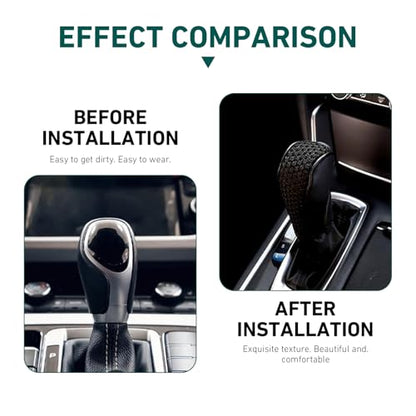 Car Gear Shift Knob Cover, 2.75" x 4.72" Anti-Slip Leather Car Shifter Protector, Automatic & Manual Transmission Universal Auto Interior Decoration for Cars, SUVs, Trucks (Black)