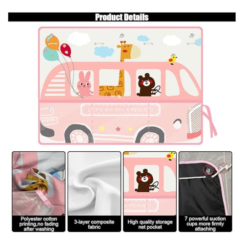 Car Window Shade for Baby, Blackout Car Window Curtain with Storage Pockets & 7 Suction Cups, Cartoon Pattern Cars Side Window Sun Shade Cover for Sun/Heat/UV Rays Protection (Pink-Giraffe) - color: Pink-Giraffe