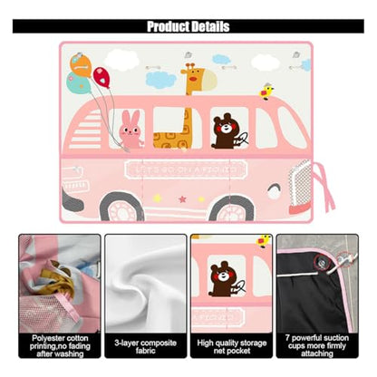 Car Window Shade for Baby, Blackout Car Window Curtain with Storage Pockets & 7 Suction Cups, Cartoon Pattern Cars Side Window Sun Shade Cover for Sun/Heat/UV Rays Protection (Pink-Giraffe) - color: Pink-Giraffe