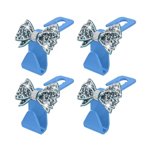 Zpana Bling Car Headreat Hook, 2PCS Crystal Rhinestone Cute Bow Vehicle Seat Back Hanger Storage for Purses Bags Grocery, Diamond Auto Rear Seat Organizer, Universal for SUV Truck Sedan (Light Blue) - style: Light Blue/4PCS