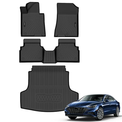Auxko All Weather Floor Mats Cargo Mat Fit for Kia K5 FWD 2021-2026 & Hyundai Sonata (Only FWD & Gas) 2020-2026 TPE Liners Accessories Guard Odorless Anti-Slip All Season Black - size: k5 fwd&sonata|2021-2026|floor+cargo mats