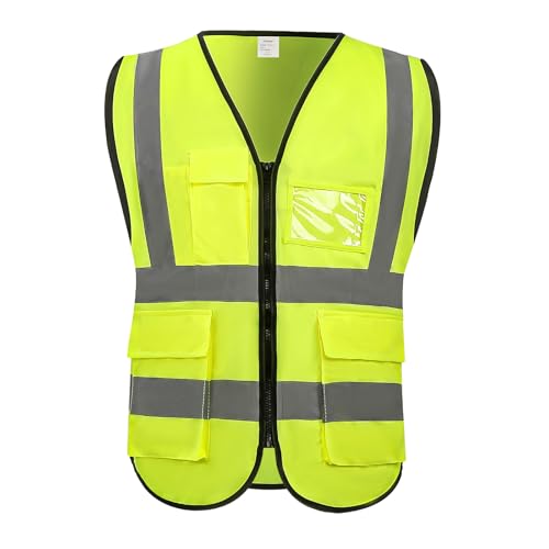 High Visibility Vest Safety Vest with Pockets and Zipper Meets ANSI/ISEA Standard(1 Pack 5 Pack) - color: Yellow-green, size: 3X-Large