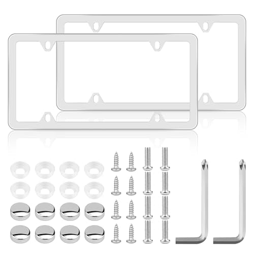 Chrome License Plate Frame Made of Zinc Alloy Metal, Universal Car Accessories,1 Pack License Plate Holder Never Rust and Unbreakable with Metal Screws& Chrome Caps and Screwdriver (2 PCS Silver) - color: 2 PCS Silver