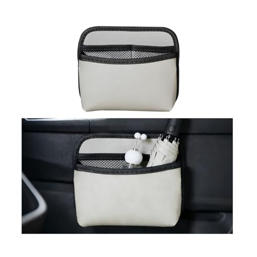 Mandark Car Seat Side Pocket Organizer, Multipurpose Leather Vehicle Door Console Storage Bag with Cable Port, Auto Seat Side Organizer Pocket for Storing Phones Keys Wallets, Universal Fit (Beige) - color: Beige