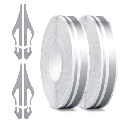 2 Rolls of Car Pinstripe Tapes, Silver Pinstripe Body Sticker, Vinyl Thin Car Stripe Pinstripe Tape, for Motorcycle, Car, Racing DIY Body Sticker Tape (Silver) - color: Silver