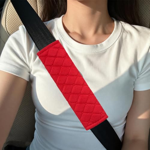 2PCS Car Seat Belt Pads Cover, Fluffy Car Seatbelt Covers, Soft Car Seat Belt Strap Cushion Protect Your Neck and Shoulder, Driving Seat Belt Shoulder Strap Cover for Most Autos (Red) - color: Red