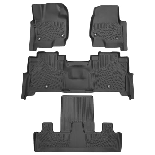 Powerty Floor Mats for 2018-2024 Ford Expedition (Fit 2nd Row Bucket Seats/7 Seats) Accessories All Weather Floor Liner 3D TPE 1st & 2nd Row Floor Mat Heavy-Duty Floor Liners - size: 3)Ford Expedition Bucket Seat｜18-24｜1st to 3rd Row