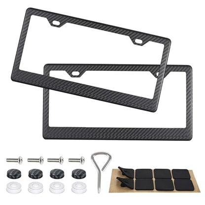 2PCS Carbon Fiber License Plate Frames with 2 Holes, Metal Car License Plate Cover with Screw Caps, Slim Edge Universal Fit for Cars, Trucks, SUVs, and RVs, Black - color: Carbon Fiber, size: 2 Holes