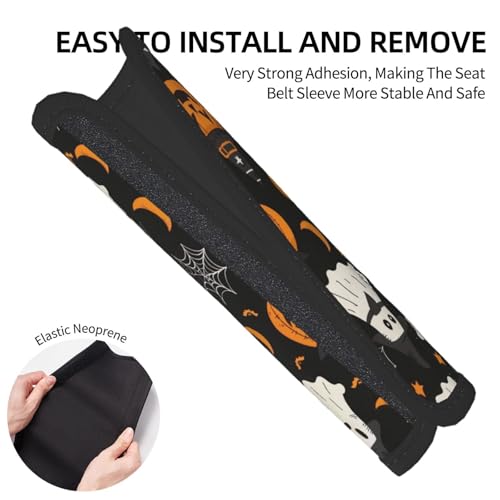 Seat Belt Cover Pad Cute Halloween Pumpkins Ghost Bats Soft Safety Car Automotive Seat Belt Pads Cushion Shoulder Strap Covers for Cars or Bags, 2 Pcs - color: Cute Halloween Pumpkins Ghost Bats