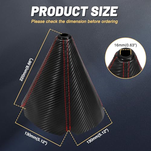 16mm Manual Car Shift Boot,Carbon Fibre Leather Gear Shift Cover for Dust Prevention & Protection,Universal Car Interior Accessories(Red) - color: Red