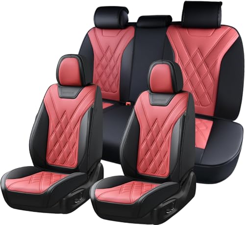 Coverado Car Seat Covers Full Set, Seat Covers for Cars, Front Seat Covers and Back Seat Cover Waterproof Leather Automotive Seat Cover, Universal Car Interior Protectors Cushion for Most Cars - color: Red_Black, size: FullSet