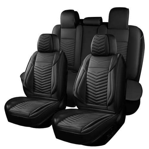 HChengkikz Nappa Leather Car Seat Covers Full Set, Black Car seat Protector 5 Seats, Waterproof Car Seat Cushion, Universal Automotive Seat Covers Fit for SUV Truck Pick-up Sedan, Front and Rear - color: Style1 Black, size: Full Seat