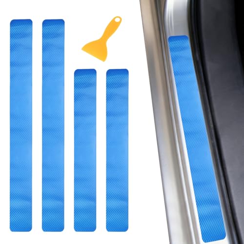 PATIKIL 400/600mm Car Door Sill Plate Protectors, 4Pcs Carbon Fiber Door Edge Step Dust Shield Cover Universal Vehicle Scratch Protection with Scrapers for Cars Trucks RV SUV, Blue - color: Blue