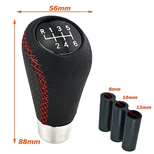 Lunsom 6 Speed Manual Shifter Knob PU Gear Shift Handle Leather Car Shifting Lever Head Accessories Fit Most Vehicle (Red Suture) - color: Red