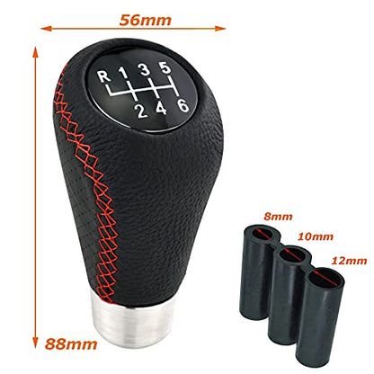 Lunsom 6 Speed Manual Shifter Knob PU Gear Shift Handle Leather Car Shifting Lever Head Accessories Fit Most Vehicle (Red Suture) - color: Red