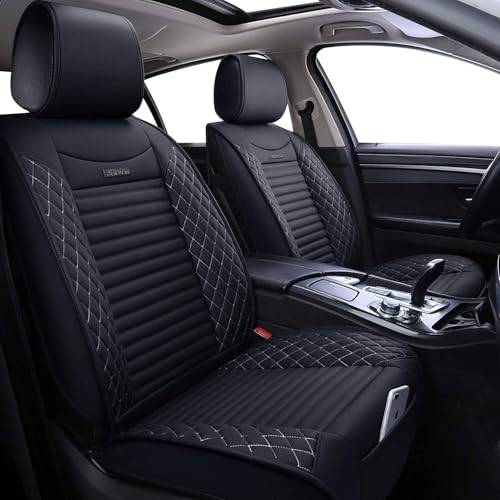 Aierxuan 5 Car Seat Covers Full Set Waterproof Leather Universal for Ford Honda Kia Toyota Corolla Rav4 Highlander Nissan Altima Forester Outback Impreza Hyundai Elantra(Full Set/Black-White) - color: Full Set/Black-White